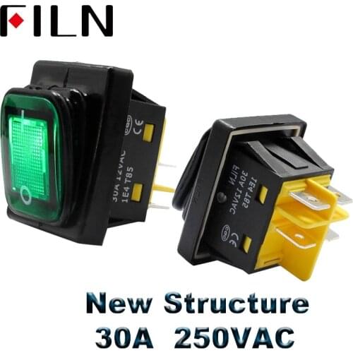 30A 250VAC Waterproof KCD4 Rocker Switch on off DPST rocker switch IP67 switch on off on with LED lamp illuminated