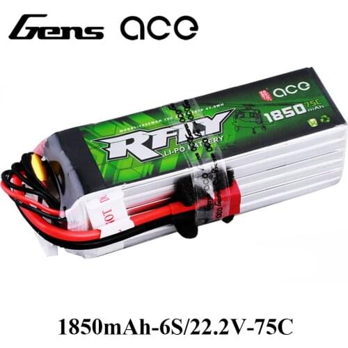 Gens ace RFLY 1850mAh 6S 22.2V 75C Max 150C Lipo Battery XT60 Deans T Plug for GOBLIN 380 Helicopter Fixed Wing Drone Airplane