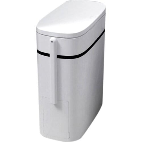 14L 2 in 1 Multi-Function Plastics Trash Cans Bathroom Dedicated with Toilet Brush,White