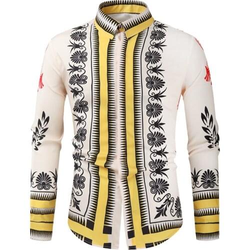 Mens Long Sleeve Casual Button Down Dress Shirts 2021 Luxury Baroque Floral Print Shirt Men Party Wedding Prom Chemise Homme 4XL