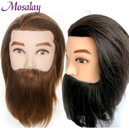 Male Training Head With Hair Maniquin Doll Hairdressing Training Manikin Head With Beard Cosmetology For Beauty Salon School