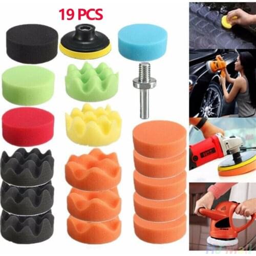 19pcs 3" Inch 80mm Sponge Buff Buffing Polishing Pad Kit Set Sponge Disc Pad For Removes Scratches Car Polisher Polishing
