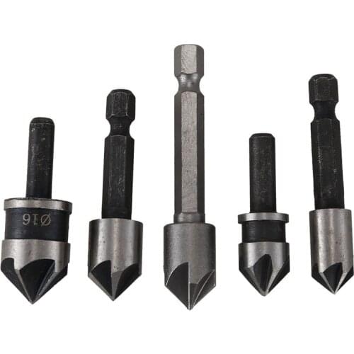 5pc Industrial 5 Flutes Countersink Drill Bit Set Wood 45 Steel Working Chamfer