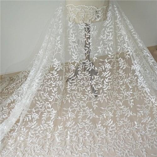 New Pastoral Soft Mesh Yarn Leaf Sequin Embroidery Wedding Dress DIY Fabric