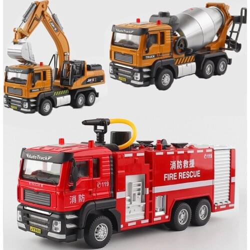 New Upgrade of High Simulation 1:50 Alloy Engineering Excavator Blender Fire Engine Model Rotary Excavator Toy For Children Gift