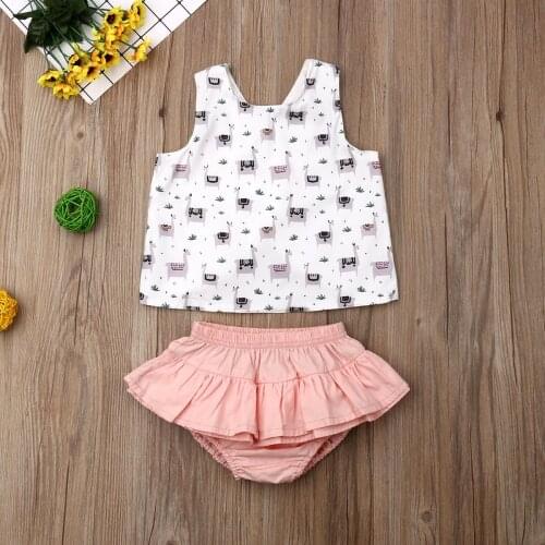 Toddler Newborn Cute Baby Girl Summer Outfits Alpaca Floral Top Vest Ruffles Shorts 2PCS Set Sunsuit 0-3T