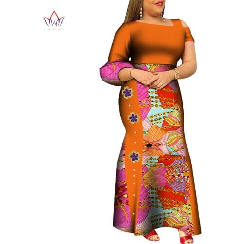 2021 BRW New African Dresses for Women Print Ruffles Sleeve Long Dresses African Asymmetry Design Ankara Clothing WY8292