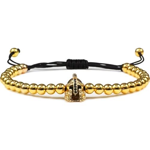 Charm Men Bracelet Copper Beads Braided Bracelets Pave Zircon Warrior Helmet Bangles for Women Fashion Weave Jewelry Gifts