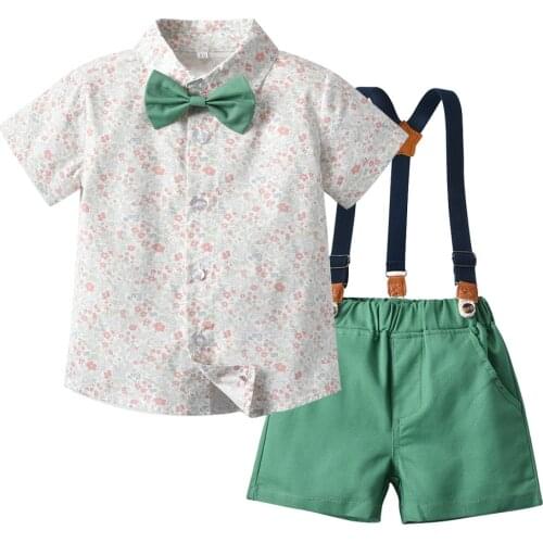 1-6 Years Flower Outfits Toddler Kids Boys Clothing 2021 Summer Children Short Set Printed Shirt Green Pants 2 PCS Suit