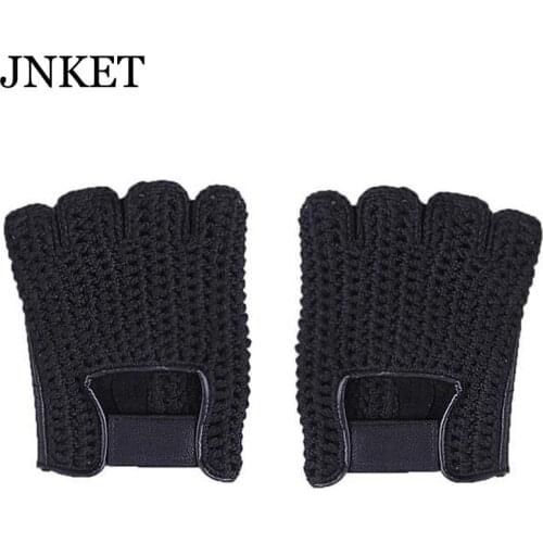 JNKET Mens Woolen Fabrics Cow Leather Fingerless Gloves Outdoor Sports Gloves Bike Cycling Fitness Gloves