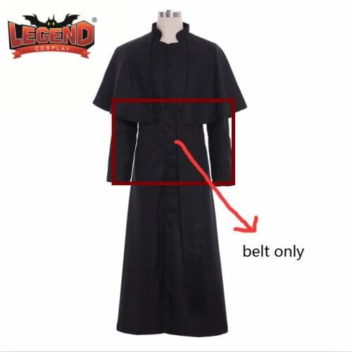 Roman Black Priest Cassock Robe belt Clergyman Vestments Medieval Ritual Robe Wizard Black Priest Robe belt waistsash cosplay