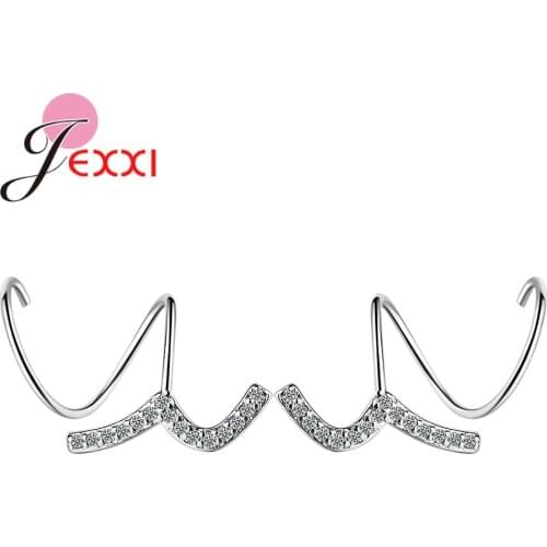 Simple Sprial Clip Earring Cuff Original 925 Sterling Silver Tiny Clear 5A Grade Cubic Zircon Stone Inlay Paved Ear Accessories