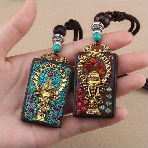 Hand made Retro Pendants Necklace Buddhism Nepal Thang-ga elephant ebony wood black wood Collection