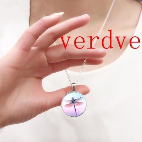 Pretty Cute Dragonfly Crystal Cabochon Pendant Fashion Silver Color Chain Collar Necklace for Women Elegant Jewelry