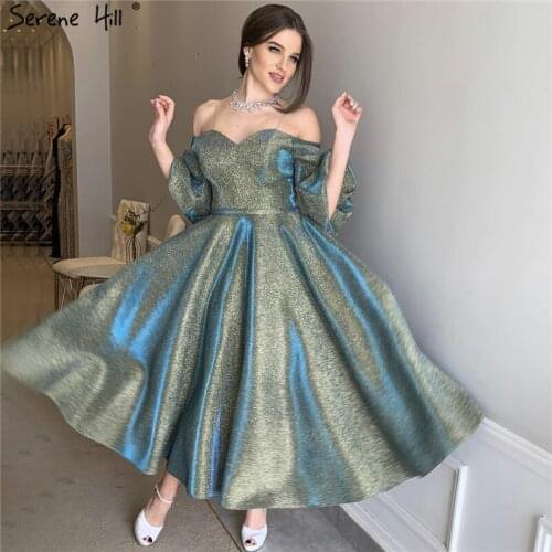 Blue Off Shoulder A-Line Evening Dresses Sexy Glitter Ankle-Length Formal Evening Dresses 2020 Serene Hill BLA70115