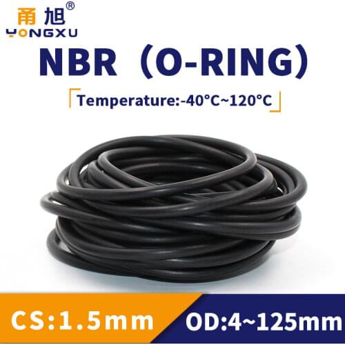 NBR O Ring Seal Gasket Thickness CS1.5mm OD4-125 Oil and Wear Resistant Automobile Petrol Nitrile Rubber O-Ring Waterproof Black