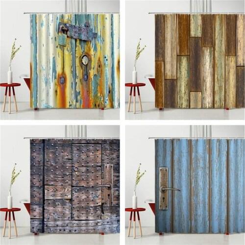 Vintage Shower Curtain Creative Retro Wooden Door Bathroom Decoration Bathtub Decoration Waterproof Polyester Fabric