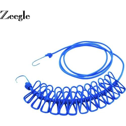 Retractable Clothesline Elastic Washing Line With 12 Clips Home Socks Underwear Clothes Hanger Windproof Stretch Drying Rack