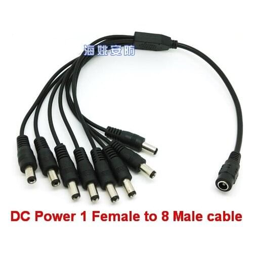 High quality 100pcs DC Power 5.5x2.1mm 1 Female to 8 Male Plug Cable Splitter Adapter for Security CCTV Camera Free shipping
