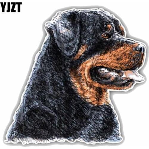 YJZT 14CMx14CM Rottweiler Dog Head PVC Car Sticker C1-9036
