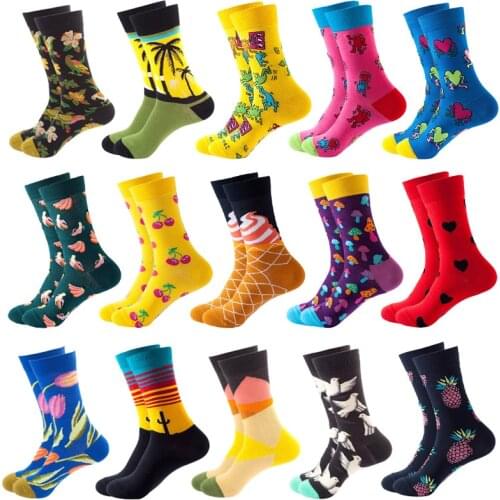 Women/Men Happy Socks Print Cute Flower Fruit Pineapple Cactus Harajuku Sox Colorful Novelty Skateboard Funny Cotton Socks