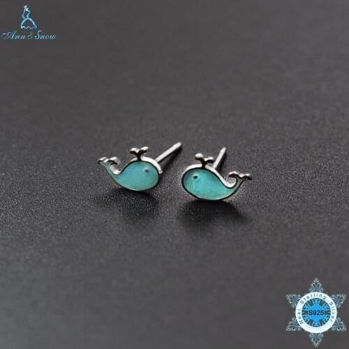 Ann & Snow Genuine 925 Sterling Silver Cute Dolphin Love Ball Animal Stud Earrings for Women Sterling Silver Jewelry Bijoux