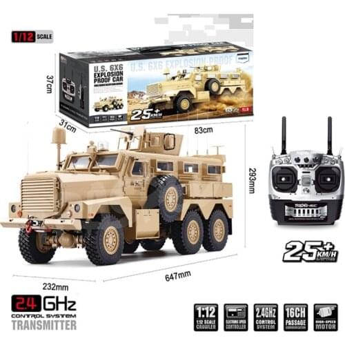 1:12 RC Car 25km/H 540 Brushed Motor L64cm Car Body Wading Depth: 55mm 16 Channel RC Truck Six Wheel Drive