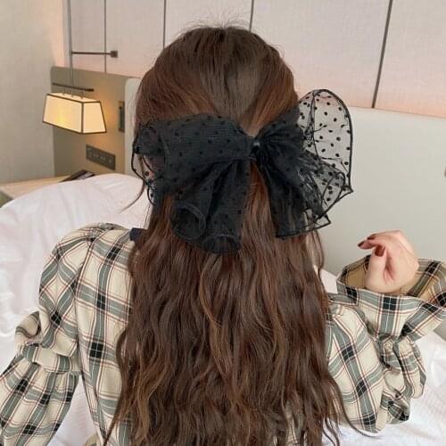 1PC Fashion Hair Clip Lace Black White Yarn Big Bow Hairpins For Women Elegant Barrette Girls Bowknot Headwear Hair Accessories