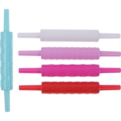 1PC Portable Embossed Rolling Pin Heart Pattern Fondant Pastry Cake Decorating Tool Pastic Non-Stick Fondant Rolling Pin Tool