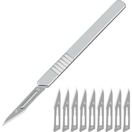 20pcs 11# 23# Carbon Steel Surgi-cal Scalpel Blades + 2pc Handle Scalpel DIY Cutting Tool PCB Repair Animal Surgi-cal Kni-fe