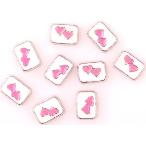 20Pcs/Lot Metal Pink Heart Square FLoating Charms Making Geometric Pendant Necklaces Jewelry