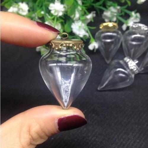 3sets/lot design tip heart clear glass bubble bottle & button tray--silver/bronze/gold brass color for diy necklace pendant
