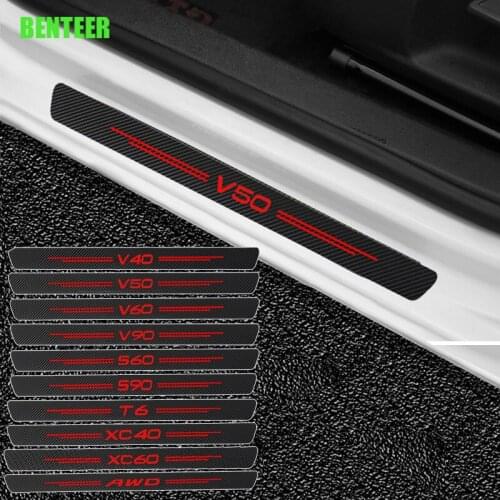4pcs Carbon Fiber Car Door Sticker For Volvo S60 S70 S80 XC90 V40 V50 V60 S90 V90 XC60 XC40 AWD T6 Accessories