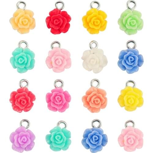 50pcs/lot Mixed Color Rose Flower Resin Charms Pendants For Women Girls DIY Bracelet Keychain Jewelry Making Accessories Gift