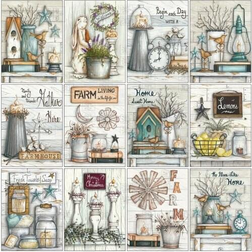 5D Diamond Painting Farm Text Picture Rhinestones Diamond Embroidery Landscape Cross Stitch Rhinestone Mosaic Kits Wall Decor