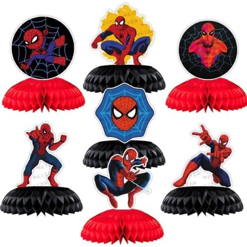 7pcs Marvel Super Hero Honeycomb Ball Desktop Decoration Paper Fan Kids Spiderman Birthday Party Decoration Baby Shower Toys