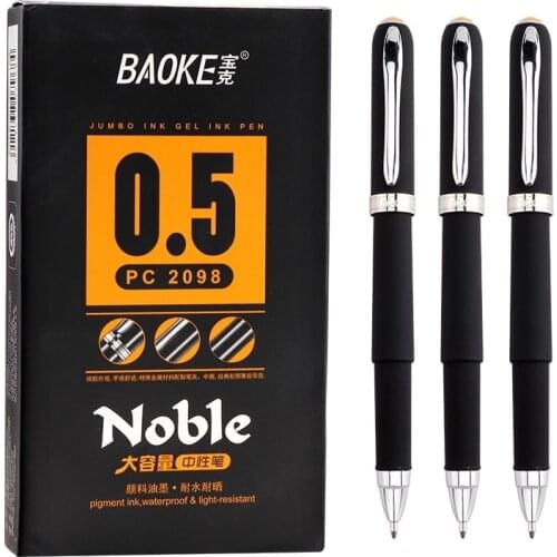BAOKE 12pcs 0.5mm/0.7mm/1.0mm Large Frosted Gel Pen For School Ink Pen Black Business Neutral Pens Office Writing Stationery