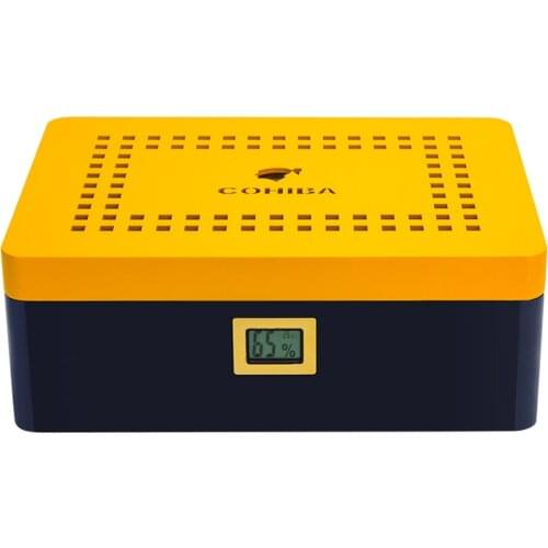 Cohiba Cedar Wood Yellow Piano Finish Cigar Humidor Cigarette Box Set W/Humidifier Hygrometer Accessory 100 Cigars Big Capacity