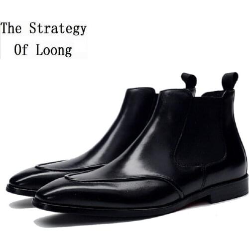 Spring Autumn British Style Retro Genuine Leather High-top Men Chelsea Boots Pointed Toe Sewing Handmade Male Botas 20200721