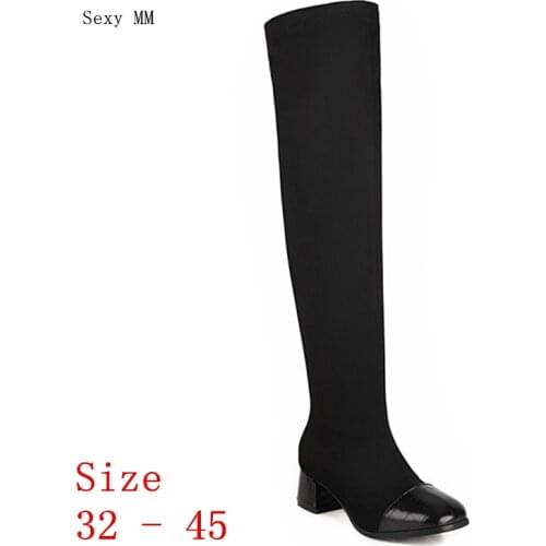 Spring Autumn Women Over the Knee Boots Square Med High Heel Woman Thigh High Boots Small Plus Size 32 - 45