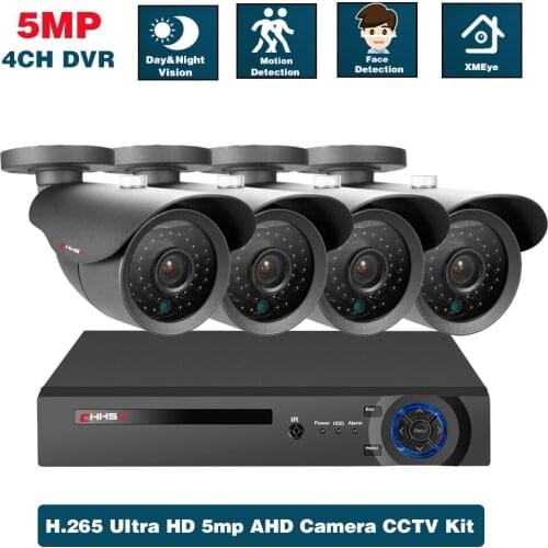 4CH 5MP CCTV Security Camera System Kit with DVR Outdoor Waterproof Black Bullet Cameras Video Surveillance System Kit H.265 2MP