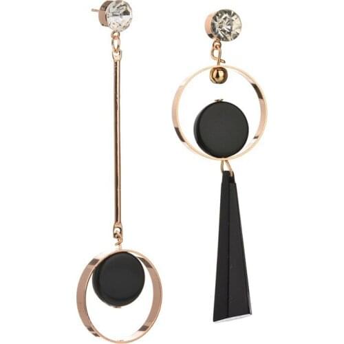 Korean Fashion Asymmetric AB Version Circle Exaggerated Long Earrings Crystal Metal Drop Earrings Womens Jewelry