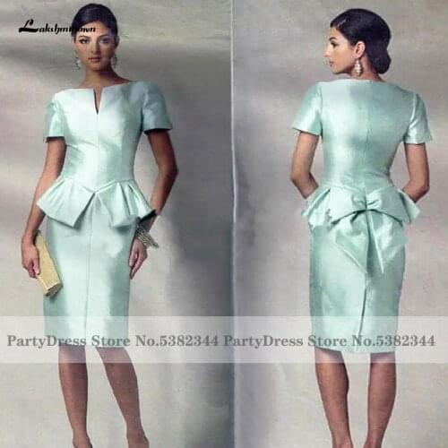 Lakshmigown Plus Size Mint Green Sheath Mother of the Bridal Dresses 2021 Short Sleeve Taffeta Simple Wedding Guest Party Dress