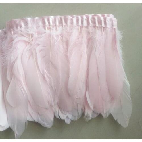 Light pink goose feathers trim 2 yards / lot stained goose feathers ribbon 15~18 cm duck feather dance DIY decoration