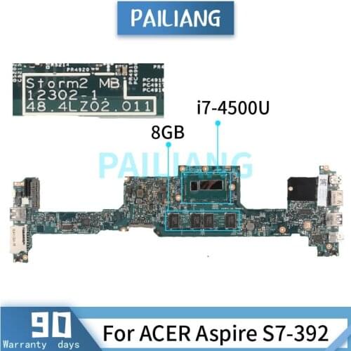 Mainboard For ACER Aspire S7-392 i7-4500U Laptop motherboard 12302-1 SR16Z With 8GB RAM Tested OK