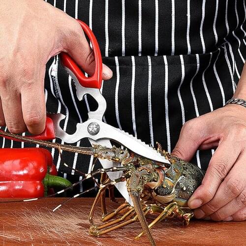 6-in-1 Multipurposes Scissors Kitchen Stainless Steel Scissors Multifunctional Shears For Cutting Meat Vegetables Walnut Clip