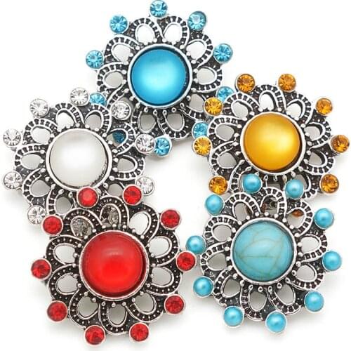 Fashion beauty Rhinestone Hollow Rotating Flowers 18MM metal snap buttons fit DIY 18mm snap jewelry wholesale KZ3298