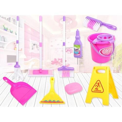 Cleaning Play Set Kids Role Play 6 Piece Broom Mop Bucket Dustpan