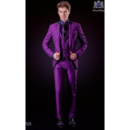 Latest Coat Pant Designs Purple Italian Men Suit Slim Fit 3 Piece Prom Tuxedo Custom Suits Groom Gentle Blazer Terno Masuclino 3