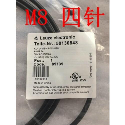 New German original LEUZE cable K-D M8A-4P-2M-PVC, KD U-M8-4A-V1-020 extension cable sensor accessories